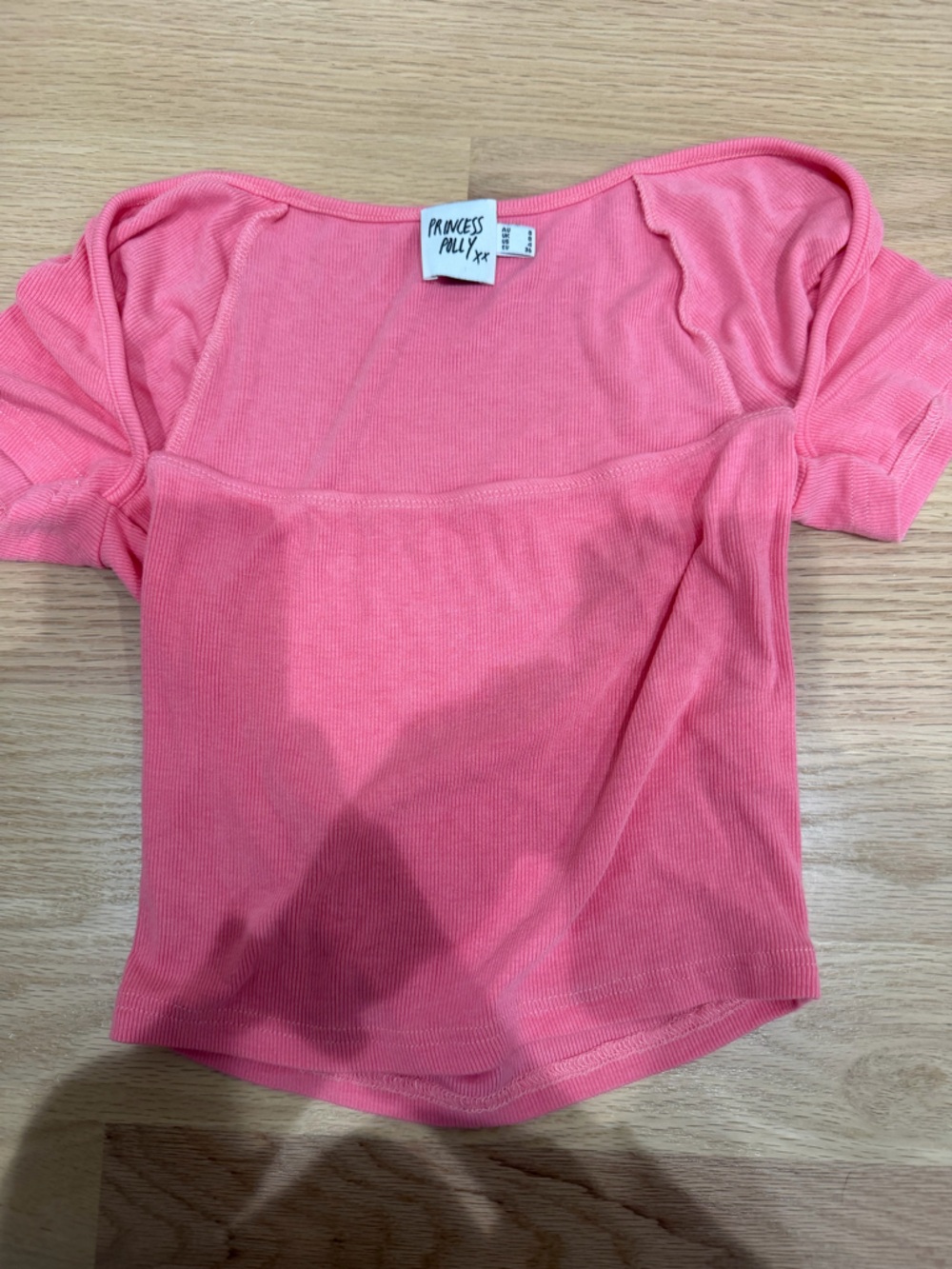 Princess Polly Coral Pink Ribbed Square Neck Crop Top